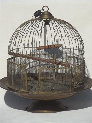 photo of antique brass beehive birdcage w/ table stand, Victorian vintage bird cage  #1