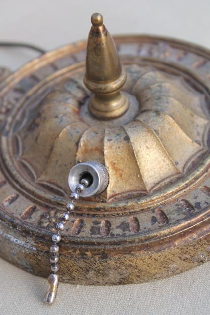 photo of antique brass cast metal ceiling light flush mount lighting fixture w/ early 1900s Lightolier label #3