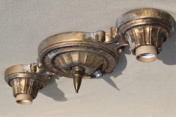 catalog photo of antique brass cast metal ceiling light flush mount lighting fixture w/ early 1900s Lightolier label