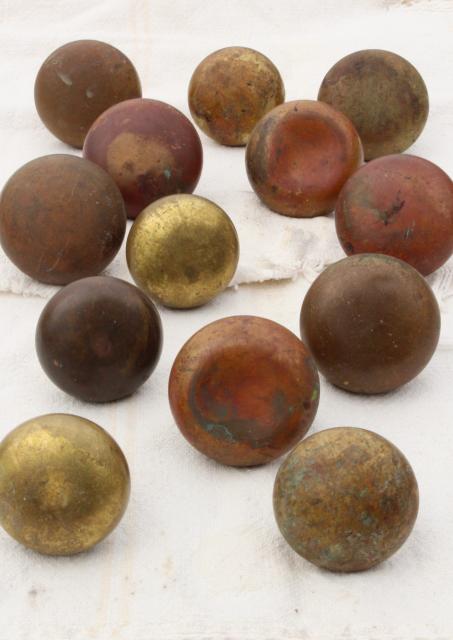 photo of antique brass door knobs, original brass patina doorknobs vintage hardware lot #1