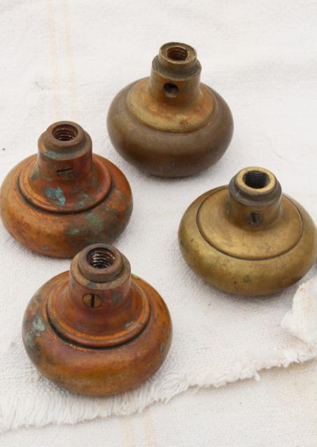 photo of antique brass door knobs, original brass patina doorknobs vintage hardware lot #3