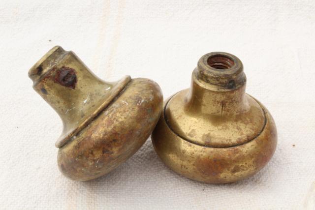 photo of antique brass door knobs, original brass patina doorknobs vintage hardware lot #8