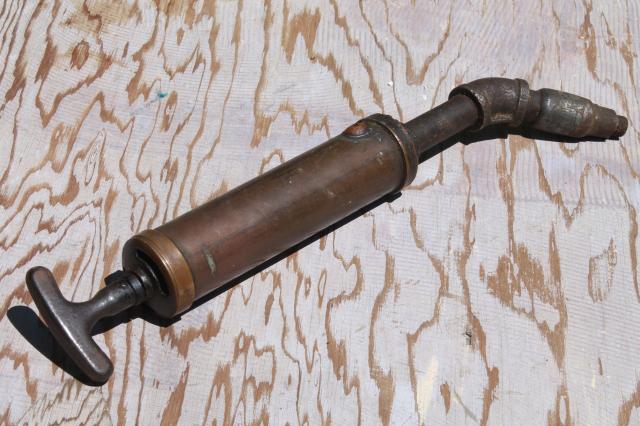 photo of antique brass grease gun, industrial vintage tool Chapman Products #1