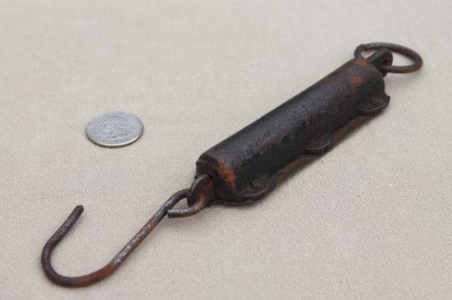 photo of antique brass hanging scale, early century vintage PS&W Co spring balance #4