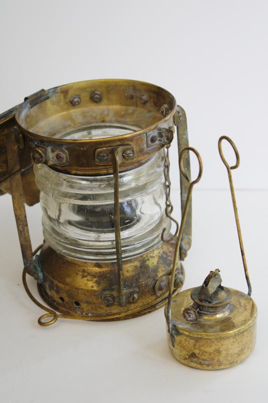 photo of antique brass lantern from Lake Michigan buoy, oil lamp nautical navigation signal light #5