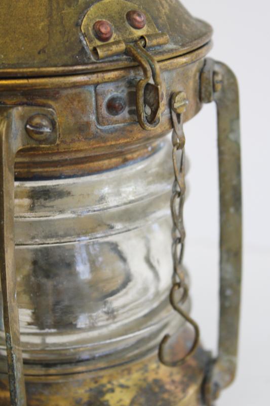 photo of antique brass lantern from Lake Michigan buoy, oil lamp nautical navigation signal light #11