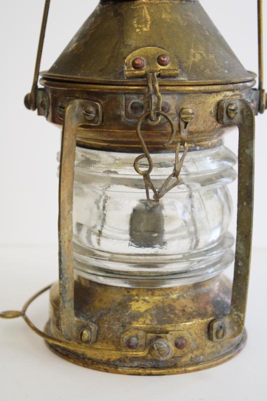 photo of antique brass lantern from Lake Michigan buoy, oil lamp nautical navigation signal light #12