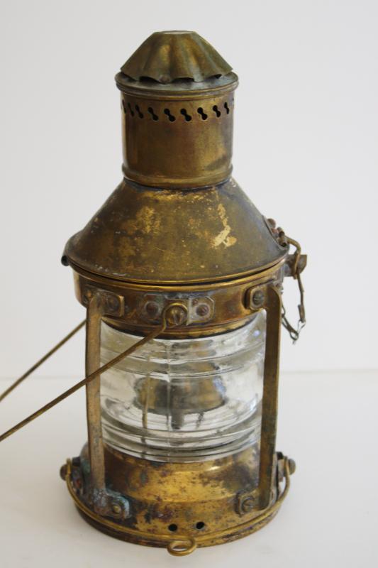 photo of antique brass lantern from Lake Michigan buoy, oil lamp nautical navigation signal light #13