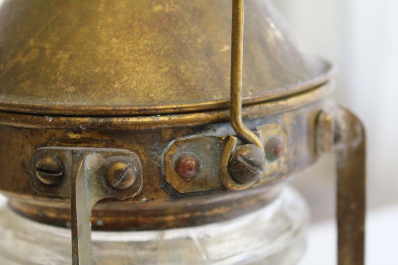 photo of antique brass lantern from Lake Michigan buoy, oil lamp nautical navigation signal light #18