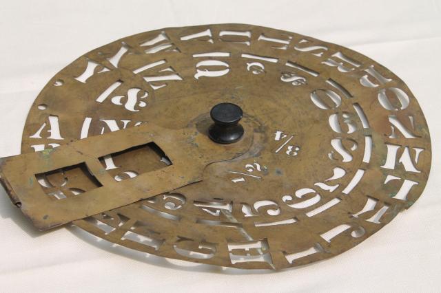 photo of antique brass lettering / numbering clock wheel stencil, sign letter maker w/ 1860s patent dates #6