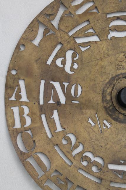 photo of antique brass lettering / numbering clock wheel stencil, sign letter maker w/ 1860s patent dates #7