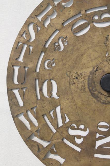 photo of antique brass lettering / numbering clock wheel stencil, sign letter maker w/ 1860s patent dates #8