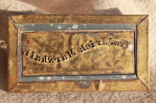 photo of antique brass lettering stencil w/ serif font typography, Frederick Marshall #3