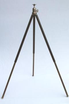 catalog photo of antique brass tripod camera stand, early 1900s vintage photography equipment