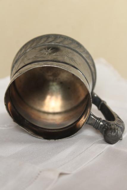 photo of antique bright cut silver plate baby cup w/ figural handle, Victorian vintage #2