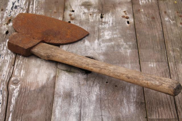 photo of antique broad ax forged iron hewing ax  primitive farm or rustic cabin  wood chopping tool #2