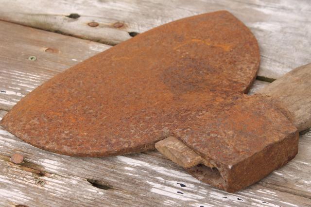 photo of antique broad ax forged iron hewing ax  primitive farm or rustic cabin  wood chopping tool #3