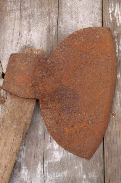 photo of antique broad ax forged iron hewing ax  primitive farm or rustic cabin  wood chopping tool #4