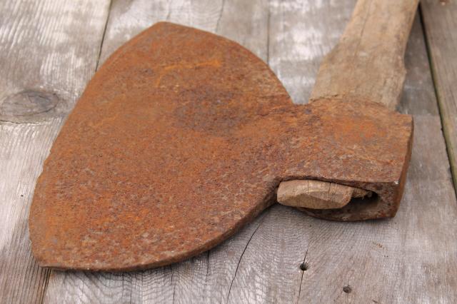 photo of antique broad ax forged iron hewing ax  primitive farm or rustic cabin  wood chopping tool #6