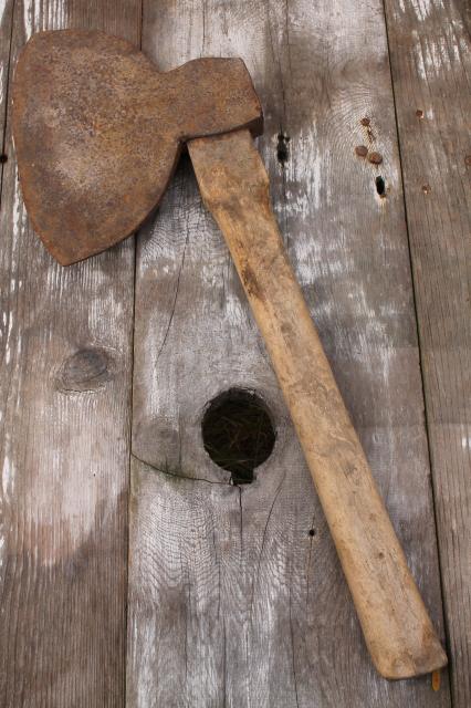 photo of antique broad ax forged iron hewing ax  primitive farm or rustic cabin  wood chopping tool #8