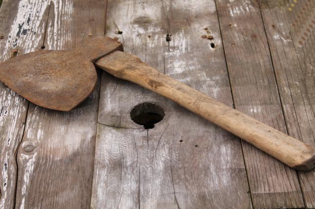 photo of antique broad ax forged iron hewing ax  primitive farm or rustic cabin  wood chopping tool #11