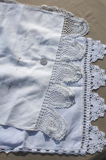 photo of antique brocante vintage flax linen cotton towels & farmhouse table runners w/ heavy lace #5