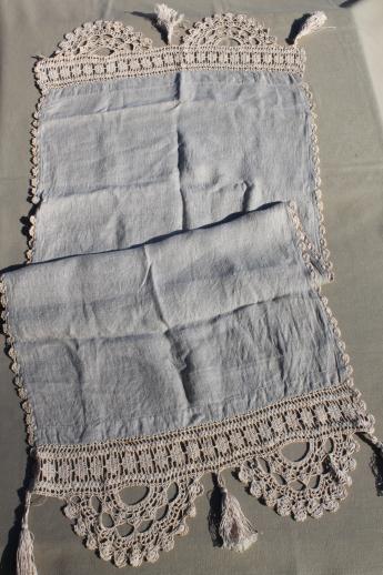 photo of antique brocante vintage flax linen cotton towels & farmhouse table runners w/ heavy lace #8