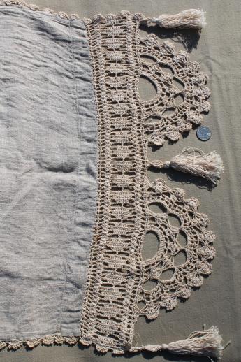 photo of antique brocante vintage flax linen cotton towels & farmhouse table runners w/ heavy lace #9