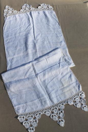 photo of antique brocante vintage flax linen cotton towels & farmhouse table runners w/ heavy lace #12