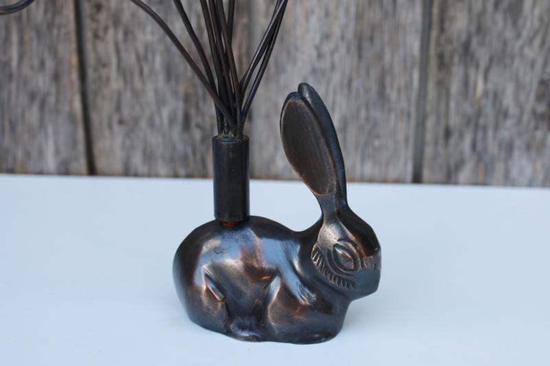 photo of antique bronze finish cast metal bunny wire photo holder, farmhouse style spring decor #2