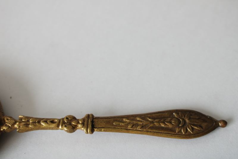 photo of antique bronze hand mirror, beveled glass Empire art E & J B rhinestone jeweled gold frame w/ miniature portrait #6