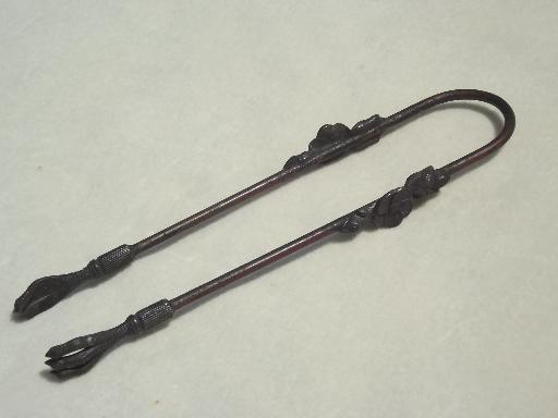 photo of antique bronze ice tongs or sugar cube tongs, ornate birds claw foot design #1