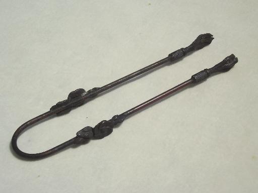 photo of antique bronze ice tongs or sugar cube tongs, ornate birds claw foot design #2