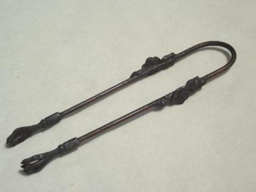 catalog photo of antique bronze ice tongs or sugar cube tongs, ornate birds claw foot design