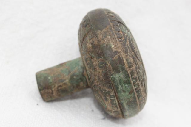 photo of antique bronze or brass door knob, vintage heavy cast door hardware w/ original patina #2