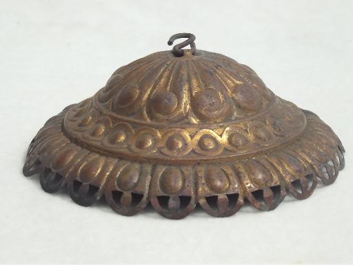 photo of antique bronze smoke bell, lamp part for hanging oil lamp light fixture #1