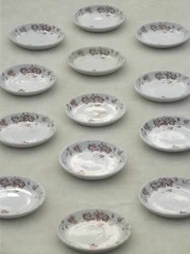 photo of antique brown transferware butter pat plates, English Staffordshire china #2