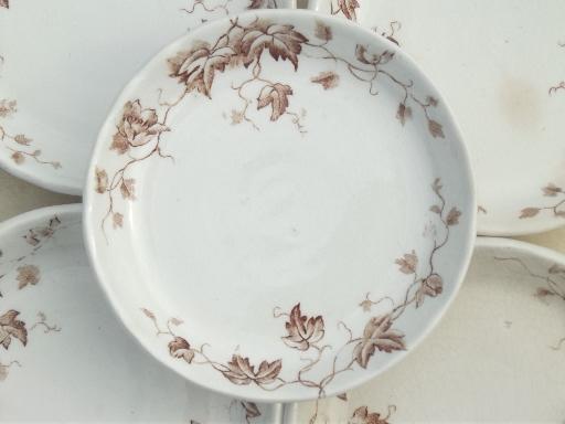 photo of antique brown transferware butter pat plates, English Staffordshire china #5