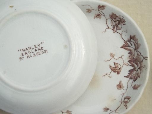 photo of antique brown transferware butter pat plates, English Staffordshire china #6