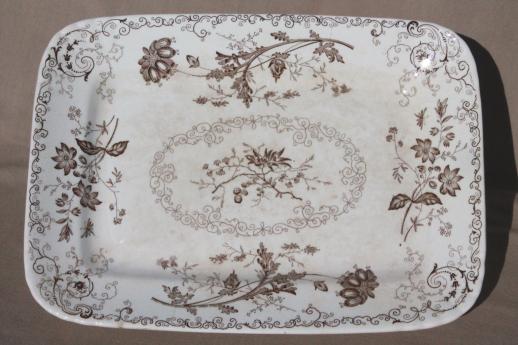 photo of antique brown transferware china, Chelsea rectangular platter or tray w/ aesthetic floral #1