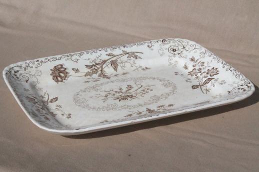 photo of antique brown transferware china, Chelsea rectangular platter or tray w/ aesthetic floral #2