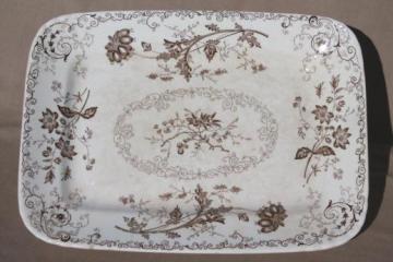 catalog photo of antique brown transferware china, Chelsea rectangular platter or tray w/ aesthetic floral