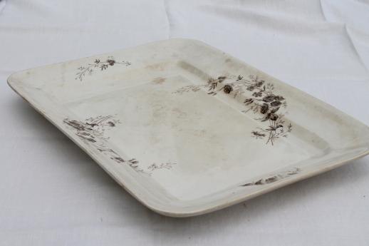 photo of antique brown transferware china, huge Parisian Granite ironstone platter or tray #1