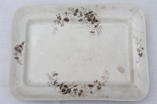 photo of antique brown transferware china, huge Parisian Granite ironstone platter or tray #2