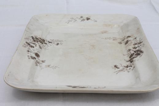 photo of antique brown transferware china, huge Parisian Granite ironstone platter or tray #4