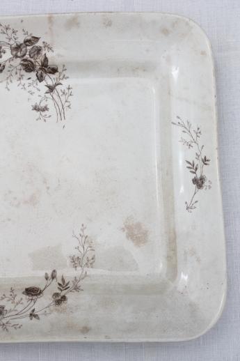 photo of antique brown transferware china, huge Parisian Granite ironstone platter or tray #6