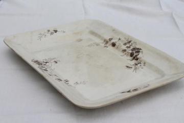 catalog photo of antique brown transferware china, huge Parisian Granite ironstone platter or tray