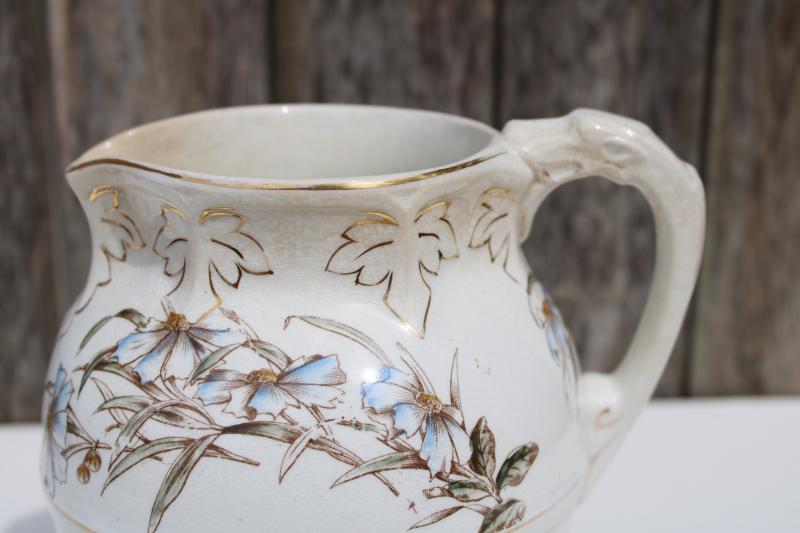 photo of antique browned china pitcher blue brown daisies floral, shabby vintage cottage chic #6