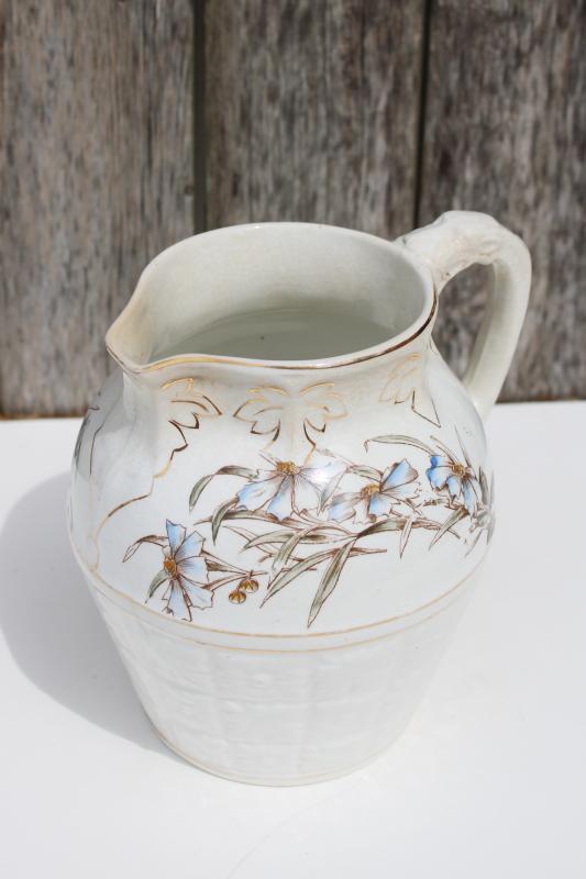 photo of antique browned china pitcher blue brown daisies floral, shabby vintage cottage chic #7