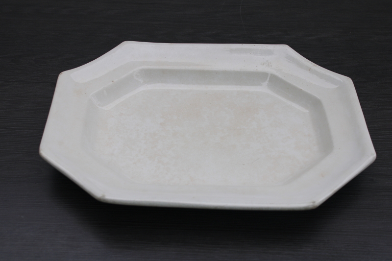 photo of antique browned stained white ironstone china, octagonal platter w/ 1800s vintage English marks #2